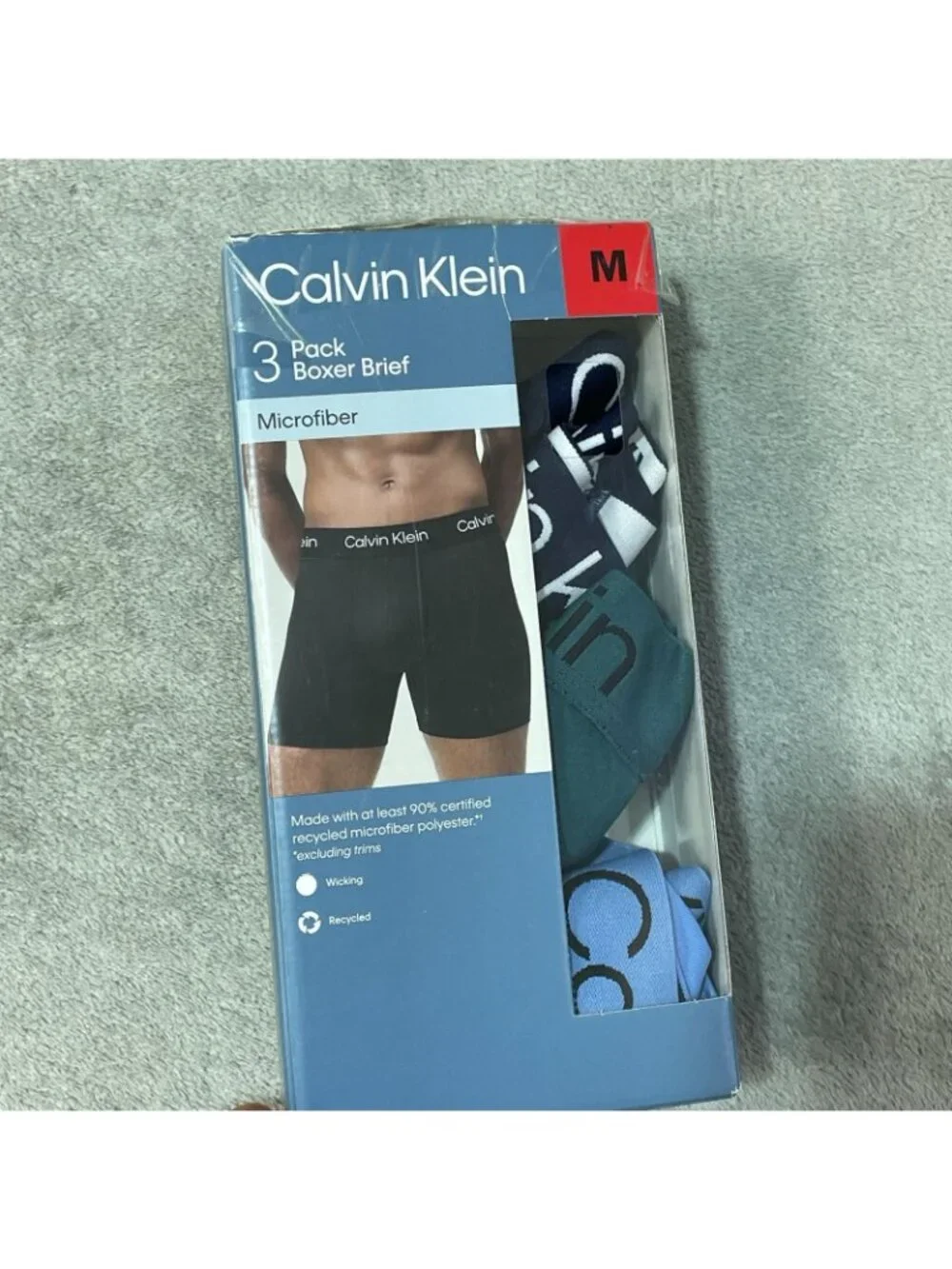 NWT Calvin Klein Men's M Blue/Green/Navy Microfiber Boxer Briefs 3-Pack